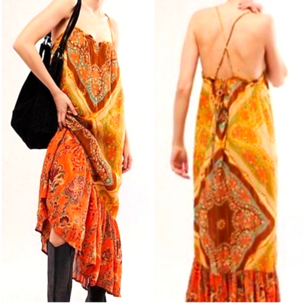 NEW Free People MERMAID  Orange Paisley Maxi Dress SIZES XS,S,M,L